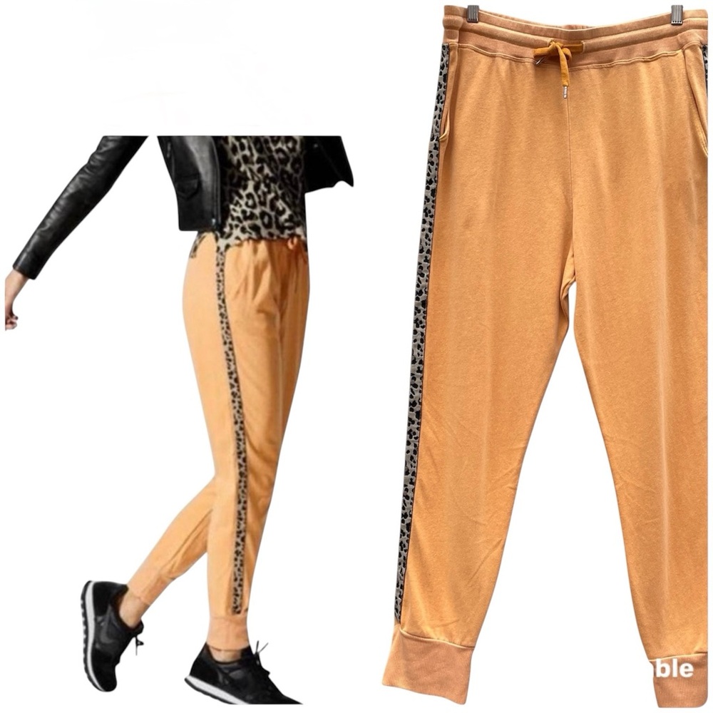 Sundry Anthropologie Jogger Sweatpants Leopard Strip Orange Yellow 4 XL
